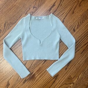 Zara Women's Light Green Ribbed Stretchy Crop Top